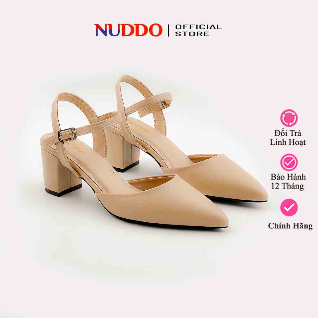 Giày Cao Gót Nữ 5 Phân Đế Vuông, Guốc Sandal 5cm Mũi Nhọn Kín Mũi Thời Trang NUDDO _ N012