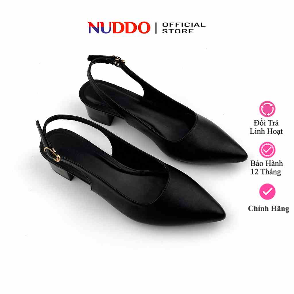 Giày Cao Gót Nữ 3 Phân Mũi Nhọn Dáng Slingback, Guốc Nữ Đế Vuông Kín Mũi Sang Trọng NU2011