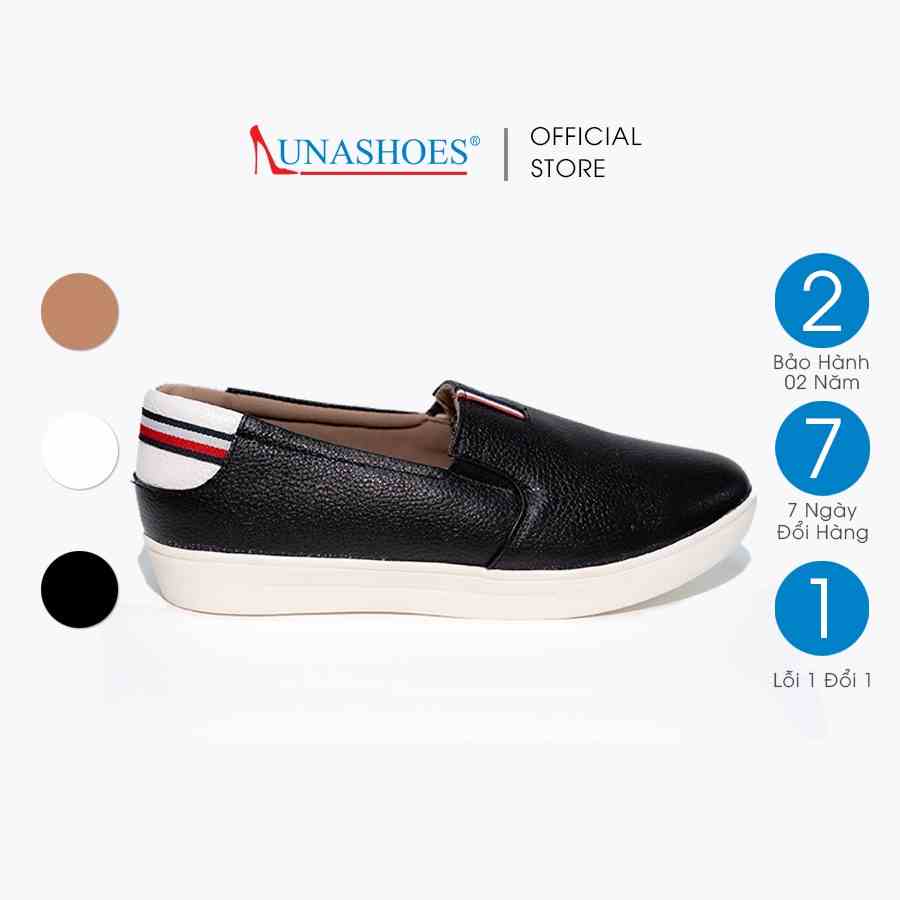 Giày slip on nữ LUNASHOES 711 cap 2p da bò thật mũi tròn có họa tiết đẹp có ảnh lên chân