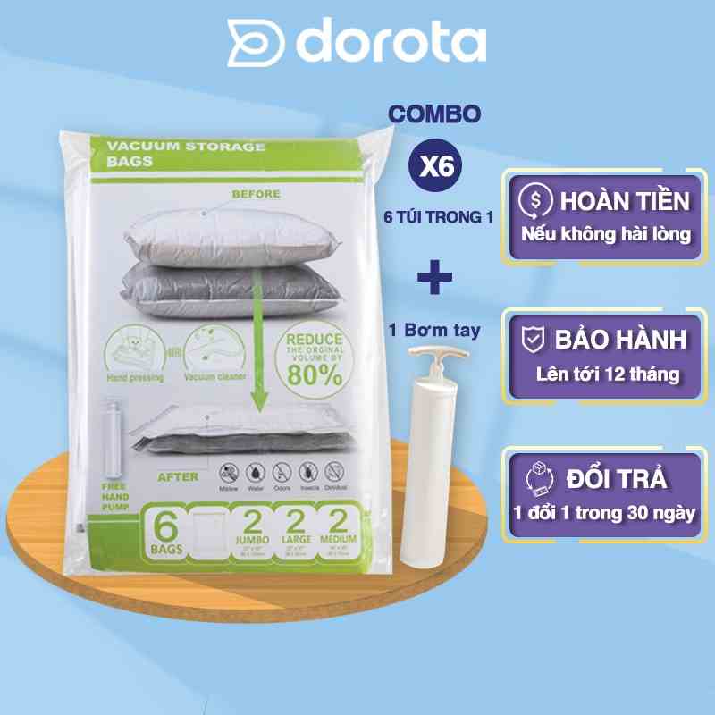 Bộ 6 túi hút chân không cao cấp DOROTA không cần dùng bơm bọc bảo quản quần áo chăn gối mền ZHV458