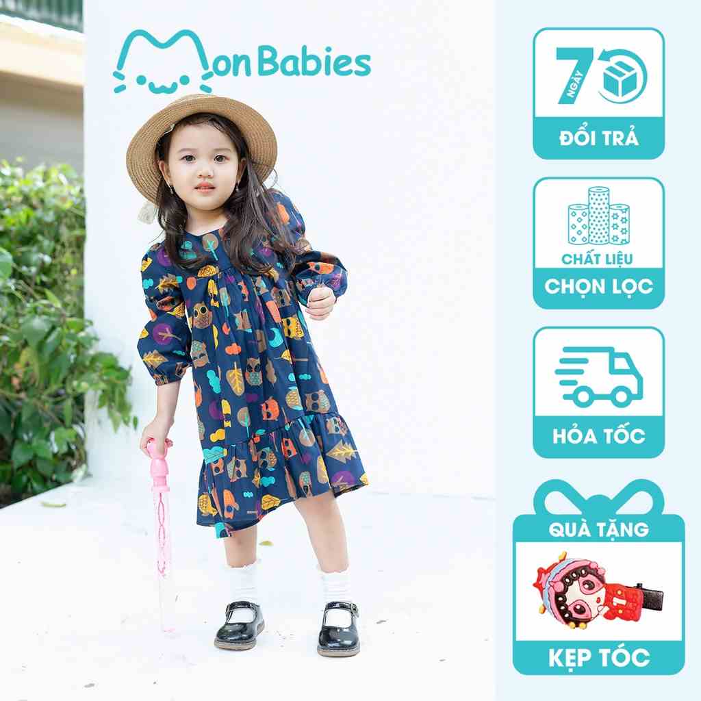 Váy bé gái, vay Babydoll bé gái dáng dài, chất cotton nhẹ mát cho bé gái 2,3,4,5,6,7,8,9,10,11,12tuổi MonBabies VL09