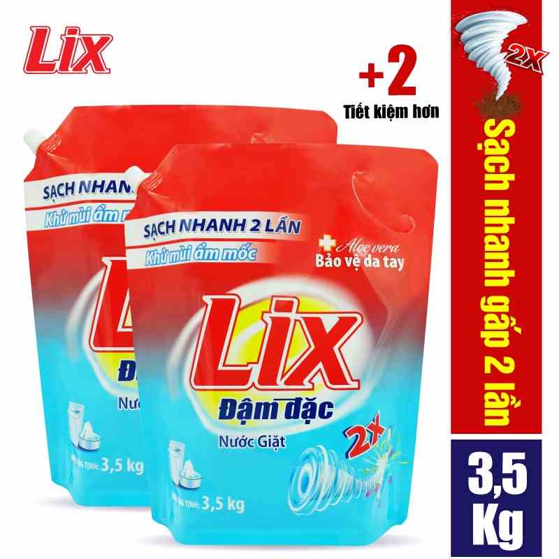 [Mã BMLTA35 giảm đến 35K đơn 99K] COMBO 2 túi nước giặt LIX đậm đặc hương hoa (2 túi x 3.5kg) NG350