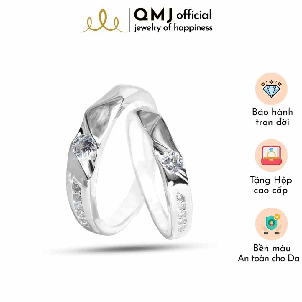 QMJ Nhẫn cặp đôi Forever bạc 925 cao cấp đính đá CZ, khắc tên lazer miễn phí - Q579