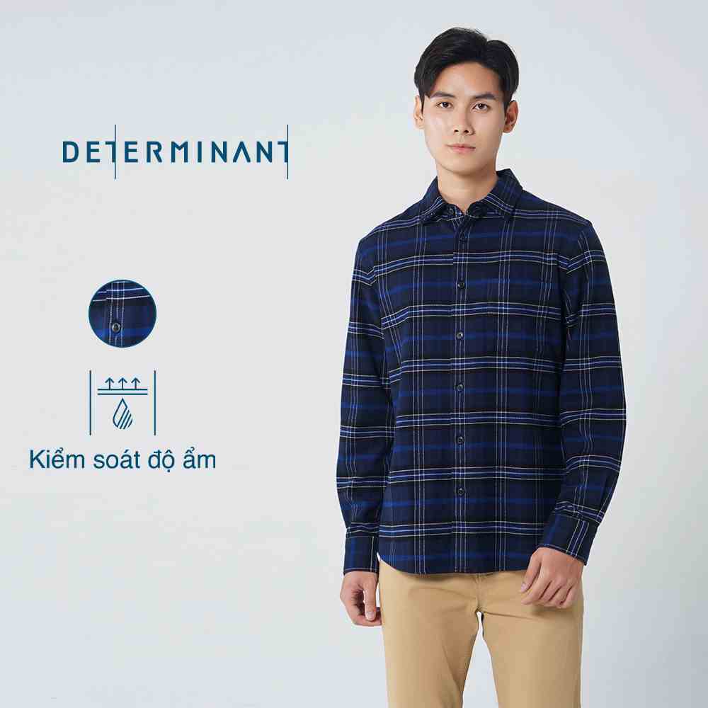 Áo khoác nam DETERMINANT tay dài - bền màu - 100% cotton - Sọc kẻ Caro Xanh đậm - CS05