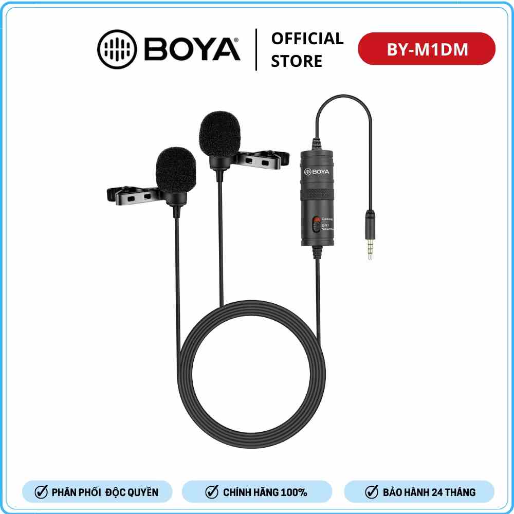 BOYA BY-M1DM - Mic thu âm cài áo có dây cổng 3.5mm dành cho 2 người