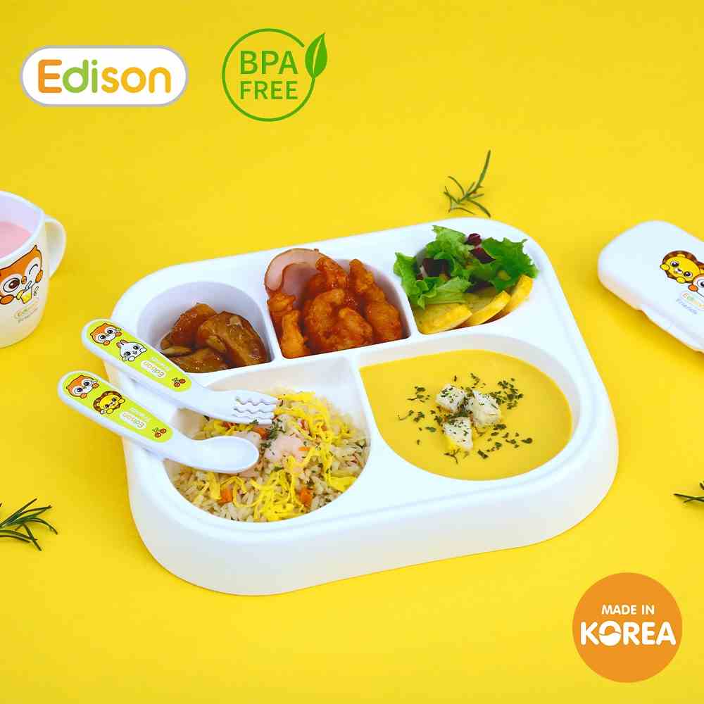 Khay ăn dặm 5 ngăn - Made in Korea - Edison Hàn Quốc có đế chống trơn cho bé mã 6872