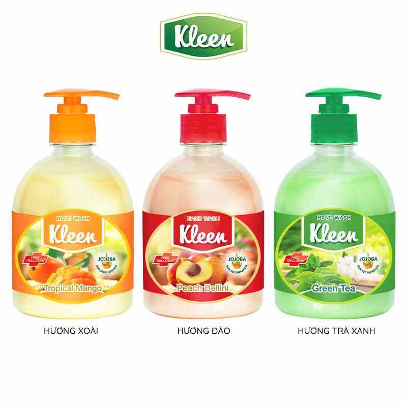 Combo 3 Nước rửa tay Kleen diệt khuẩn và dưỡng ẩm chiết xuất từ thiên nhiên 500ml/chai