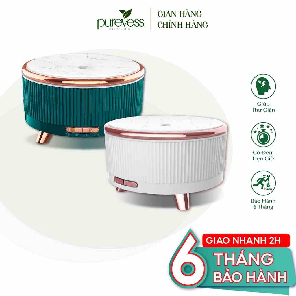 Máy xông tinh dầu Purevess 500ml - bảo hành 6 tháng, phun sương tạo ẩm, khuếch tán tinh dầu, thơm phòng