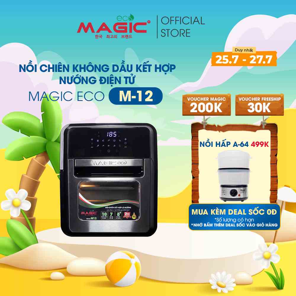 Nồi chiên không dầu kết hợp nướng điện tử Magic Eco M12 12L,màn hình LED,10 món ăn cài đặt sẵn,bảo hành chính hãng