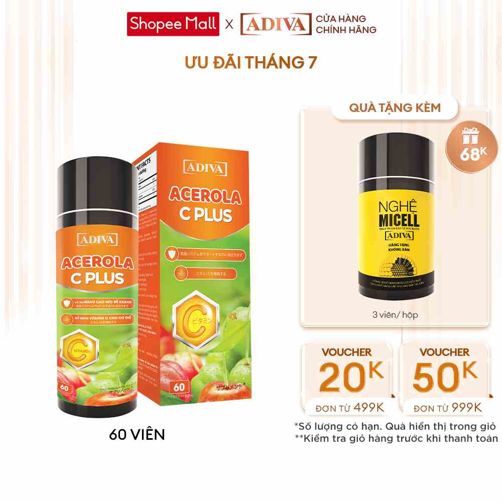 Viên Uống Bổ Sung Vitamin C ADIVA Acerola C Plus 60 Viên