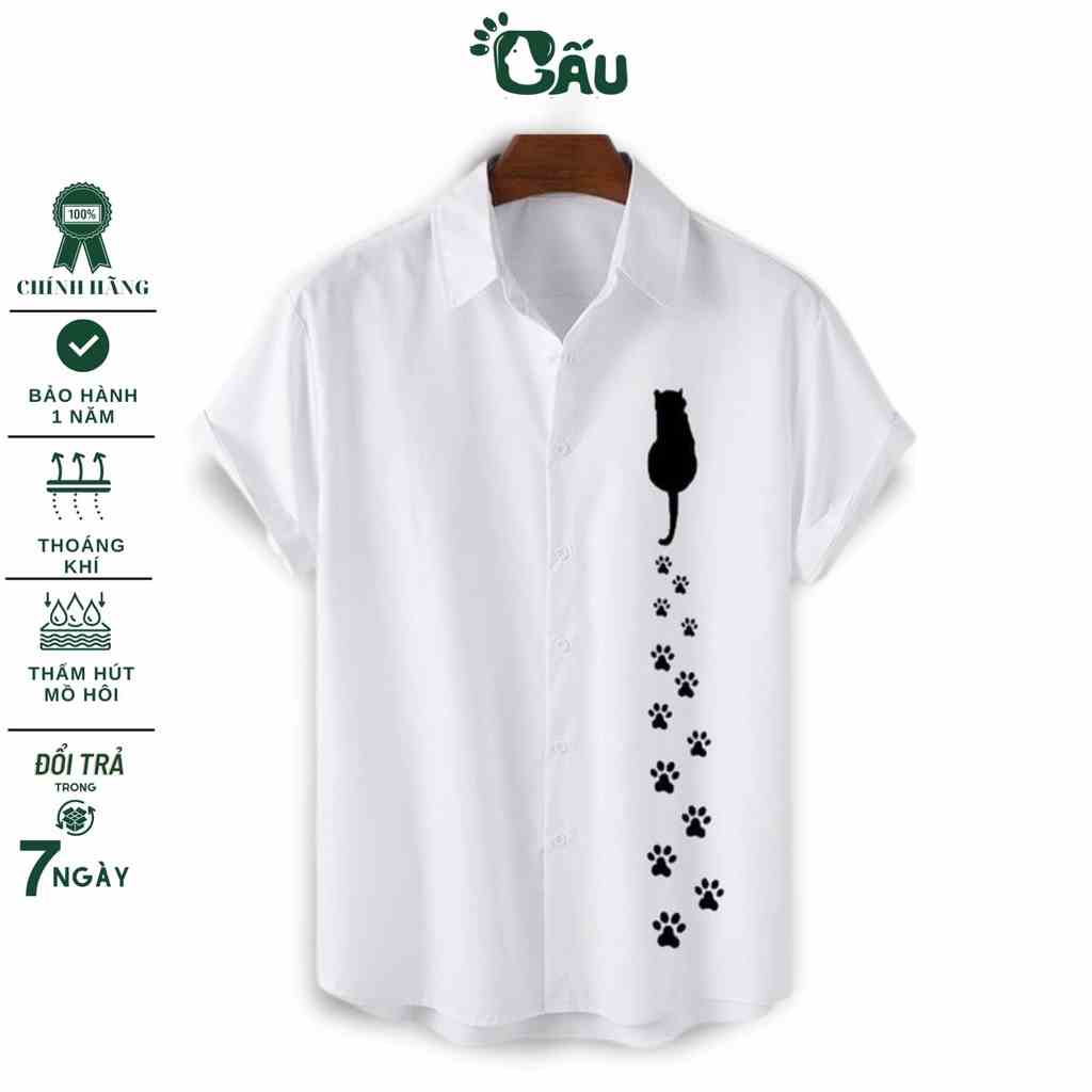 Áo sơ mi nam Gấu 194 tay ngắn cổ bẻ vải coton lụa mềm mịn, ít nhăn,form slimfit [Có Big Size] - Mèo Đen