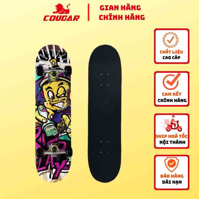 Ván Trượt Cougar-Skateboard Bensai 15 Chính Hãng, Gỗ Ép 7 Lớp, Mặt Nhám Phù Hợp Cho Người Mới Chơi