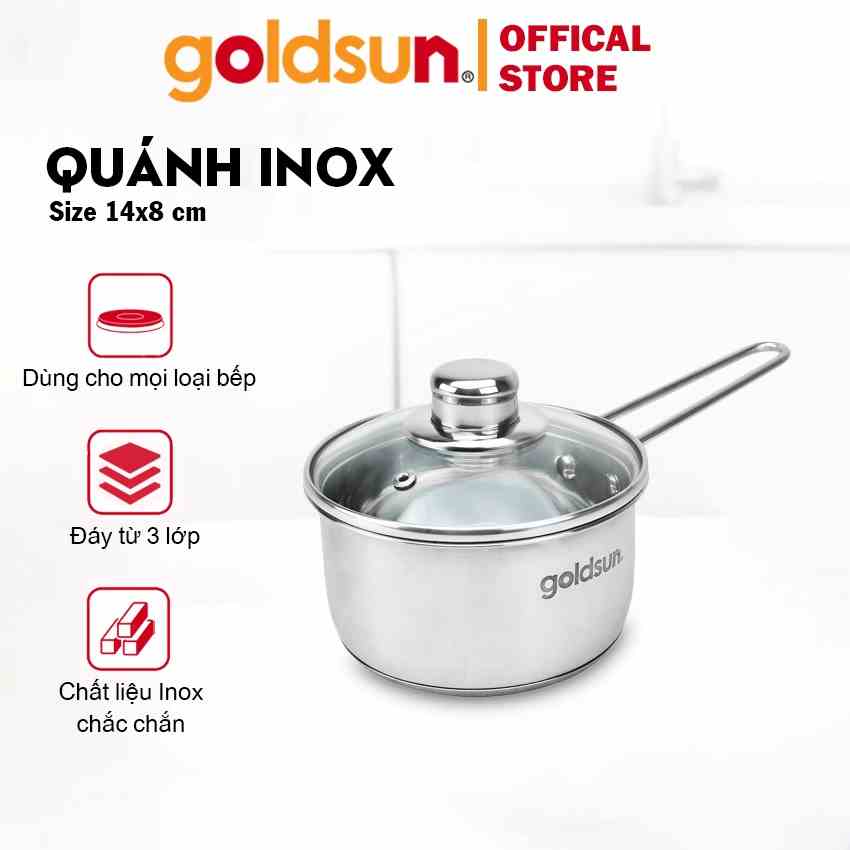 [Mã BMLTB35 giảm đến 35K đơn 99K] Quánh inox goldsun GPO2100-IH 14cm đáy từ 3 lớp dùng cho mọi loại bếp