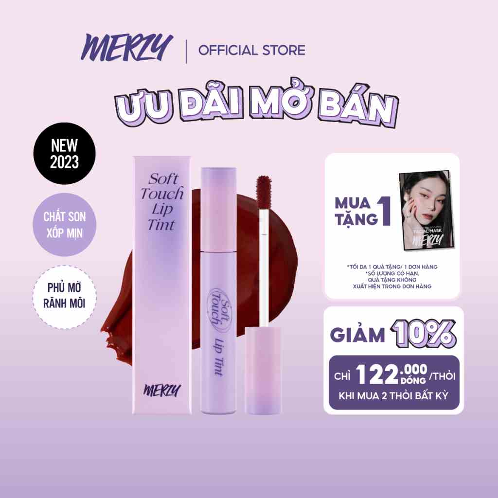 [NEW][Ver 2] Son Kem Siêu Lì, Siêu Mịn Môi Hàn Quốc Merzy Soft Touch Lip Tint 3g