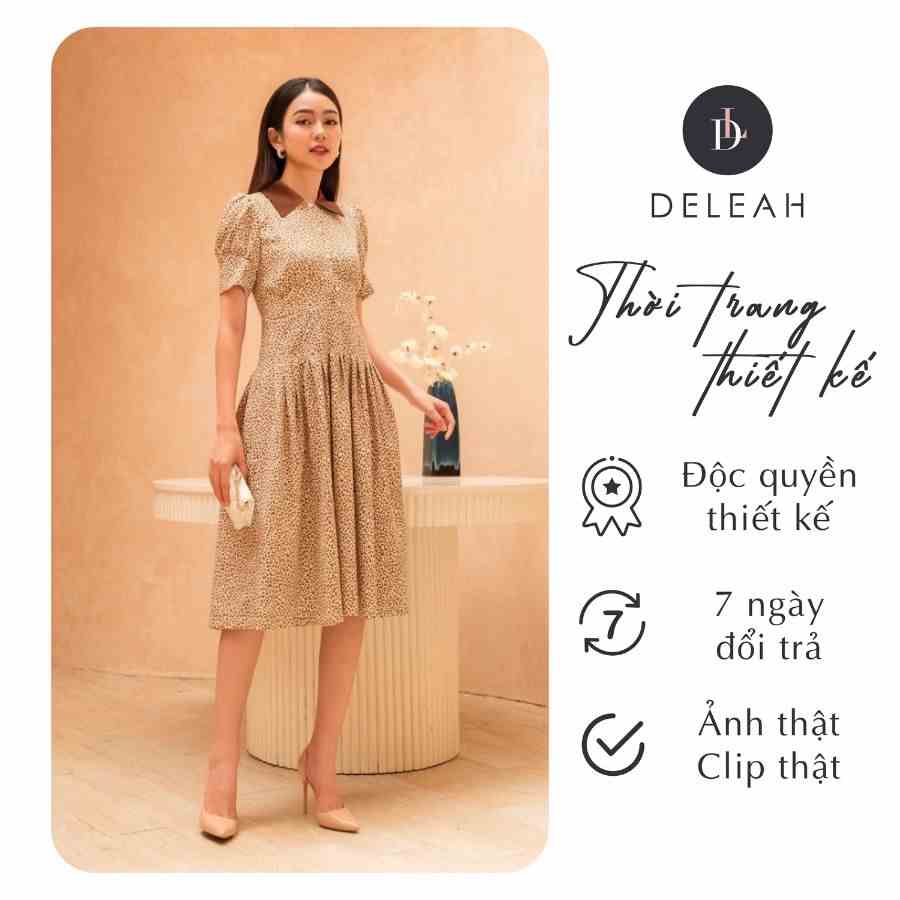 [Mã BMLTB200 giảm đến 100K đơn 499K] De Leah - Đầm Xòe Xếp Li Eo Pha Cổ - Thời trang thiết kế