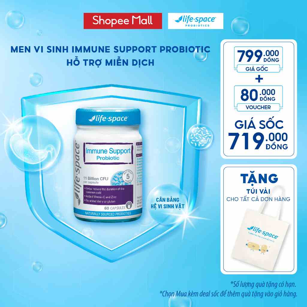 Men vi sinh tăng cường hệ miễn dịch cho người lớn Life Space Adult Immune Support Probiotic - 60 viên