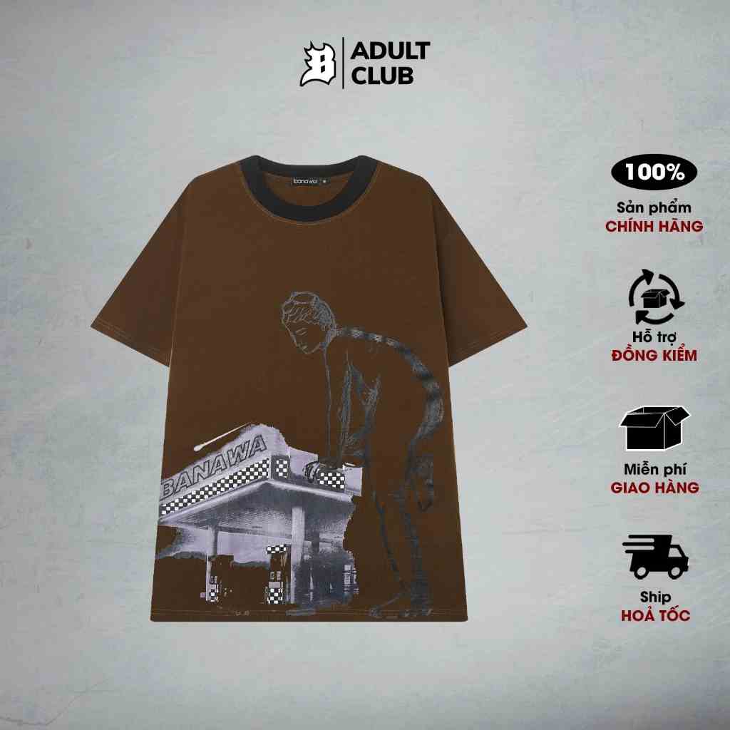 Áo thun Local Brand Banawa áo phông cotton oversize tay lỡ nam nữ unisex - Gasoline Tee - Màu Nâu