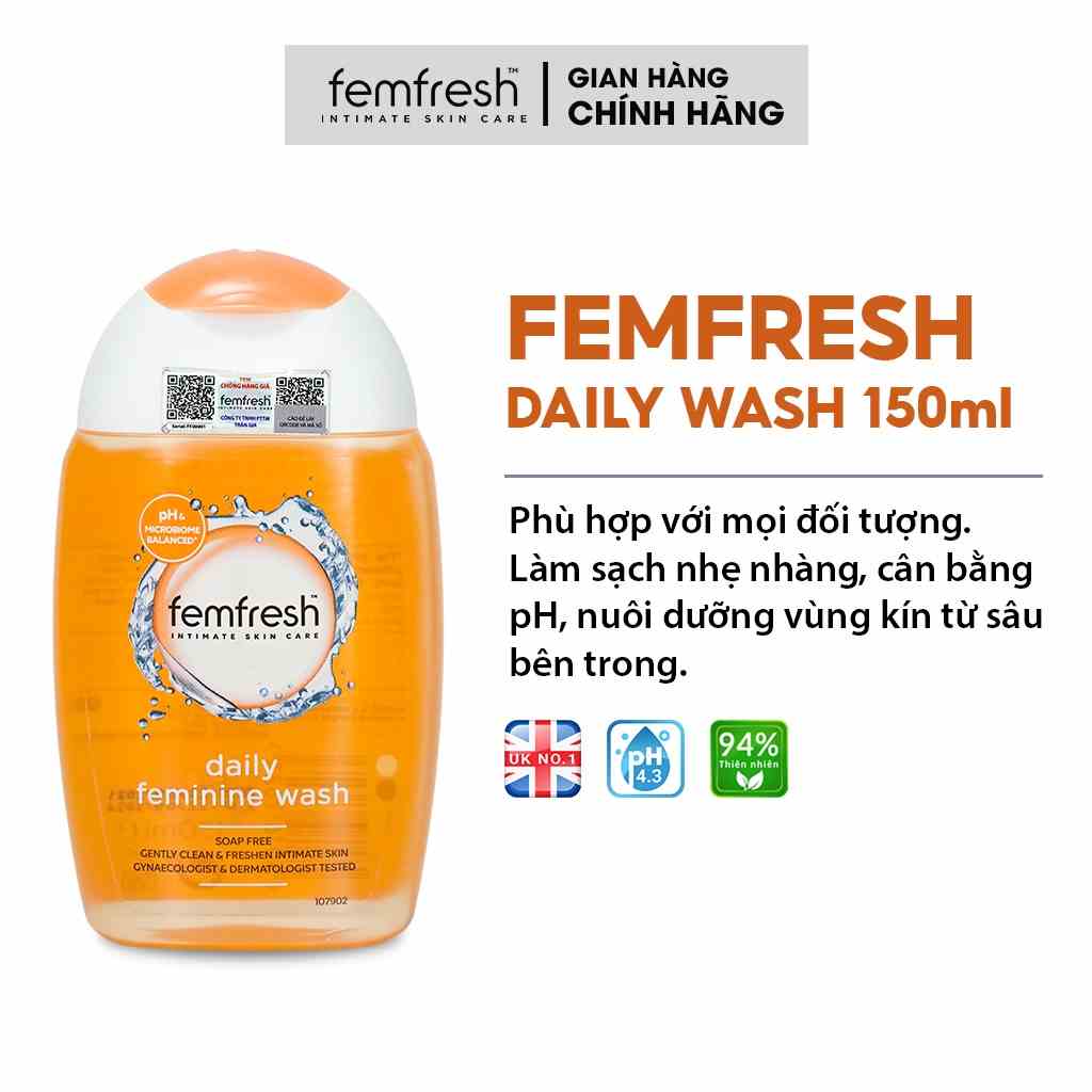 Dung Dịch Vệ Sinh Phụ Nữ Cho Vùng Kín Sạch, Thơm, Tươi Mới Suốt Ngày Dài Femfresh Daily Intimate Wash 150ml