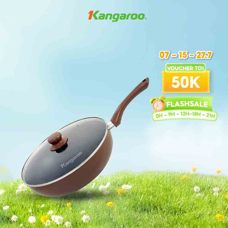 [Mã ELHIEN giảm 10% đến 500K]Chảo chống dính sâu lòng vung kính Kangaroo KG919M 28cm