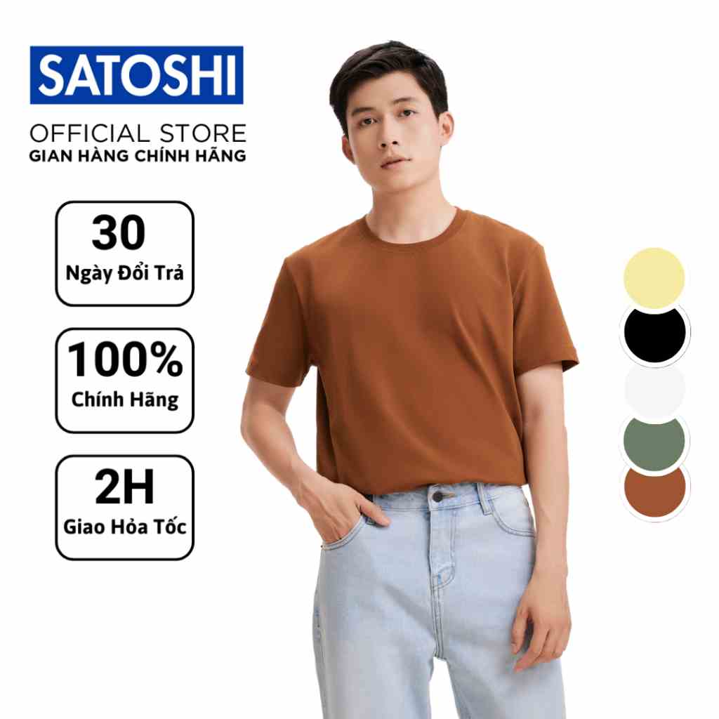 Áo thun nam Satoshi tay ngắn cổ tròn đơn giản SATS88 vải cotton 2 chiều thoáng mát nhiều màu