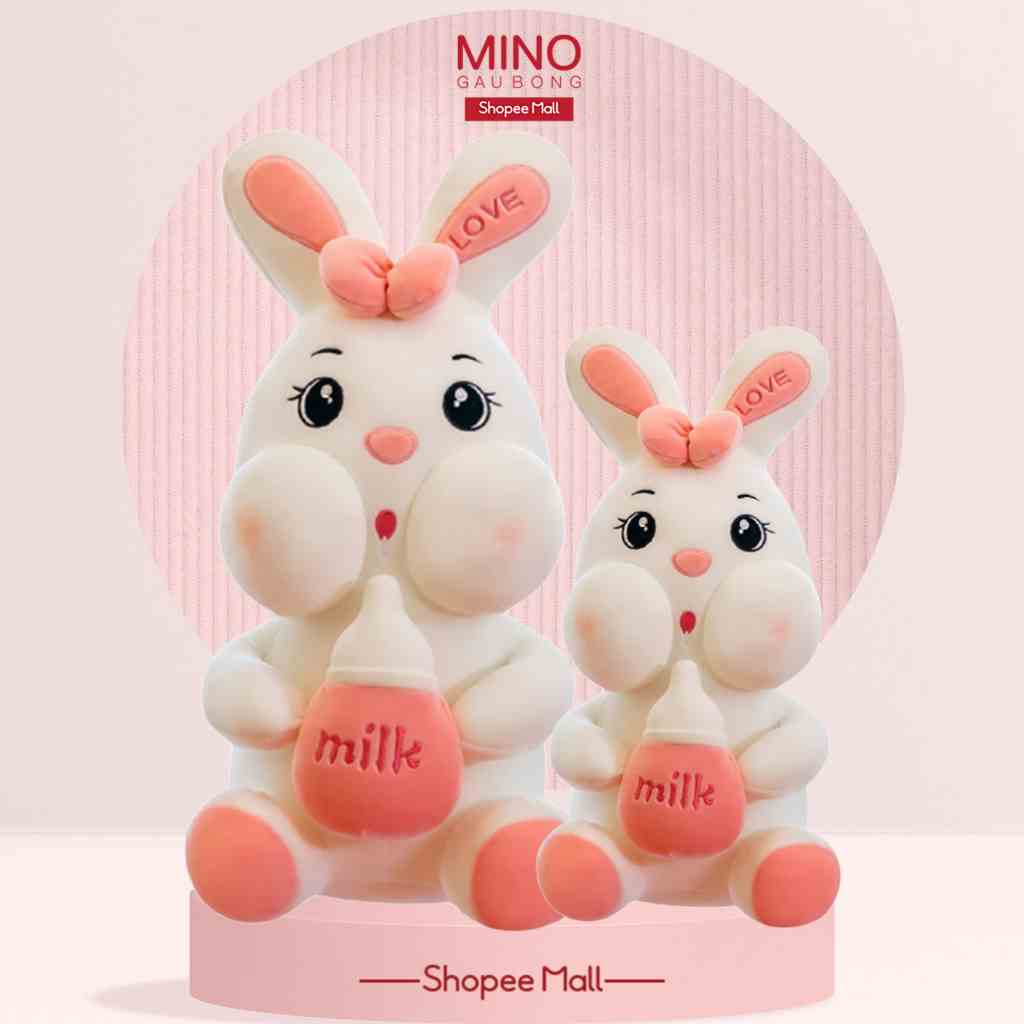 Gấu Bông Thỏ Hồng Tai Dài Ôm Bình Sữa MINO STORE Size Lớn TH77