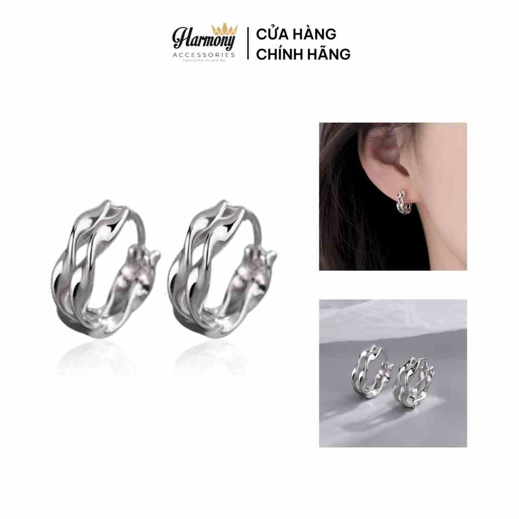 Khuyên tai tròn nam nữ bạc sóng xoắn Ali cá tính (1 chiếc)| HARMONY ACCESSORIES KN42