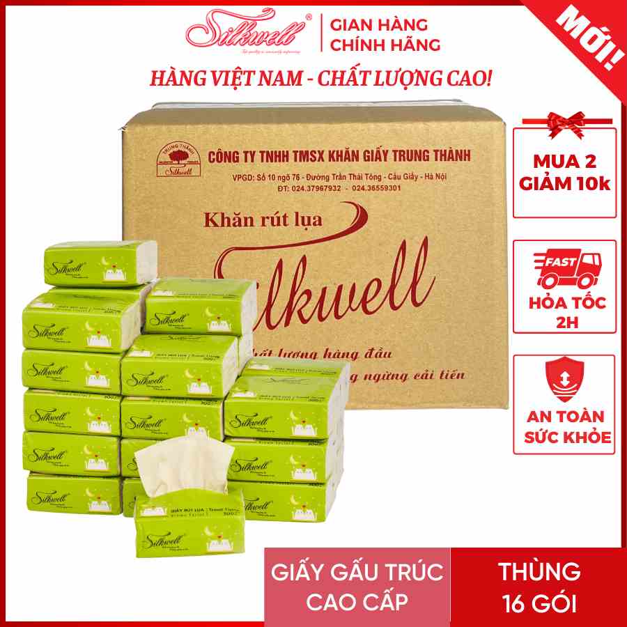 Thùng 16 Giấy ăn gấu trúc Silkwell 100 tờ 3 lớp 100% bột tre nhập khẩu