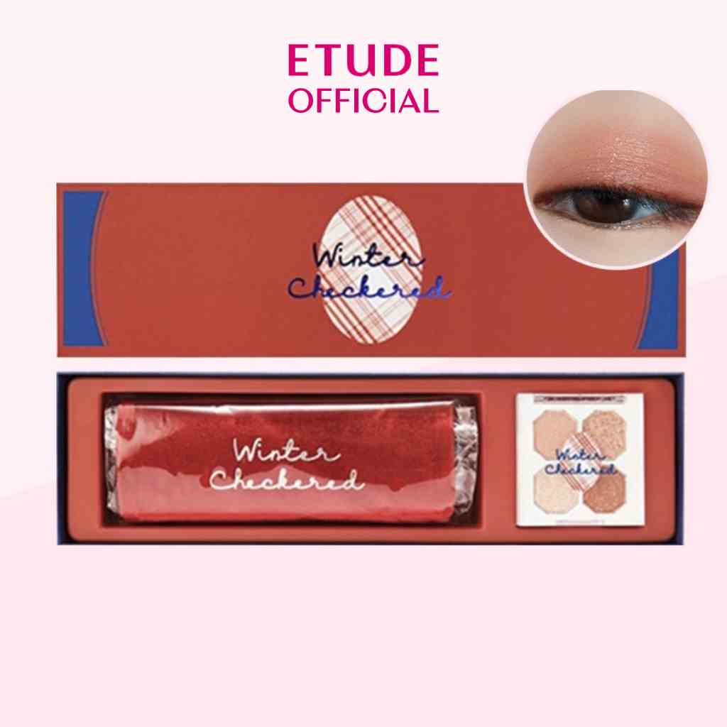 Phấn mắt ETUDE 4 ô màu Winter Checkered Special Pouch Kit (1.2g*4ea + 1 túi nhung đỏ)