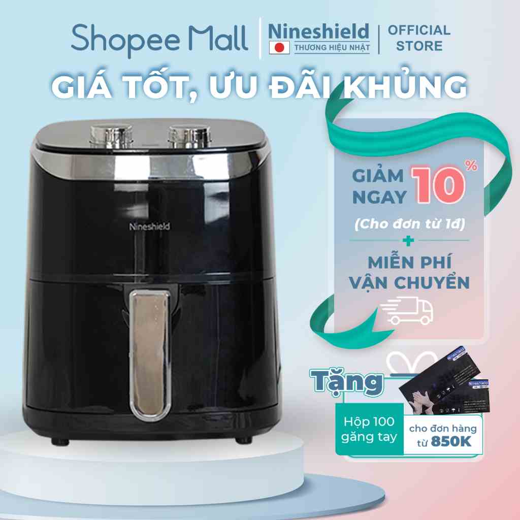 Nồi chiên không dầu Nineshield KB 5002M dung tích 8L mặt kính - Nồi chiên đa năng bảo vệ sức khoẻ - Hàng chính hãng