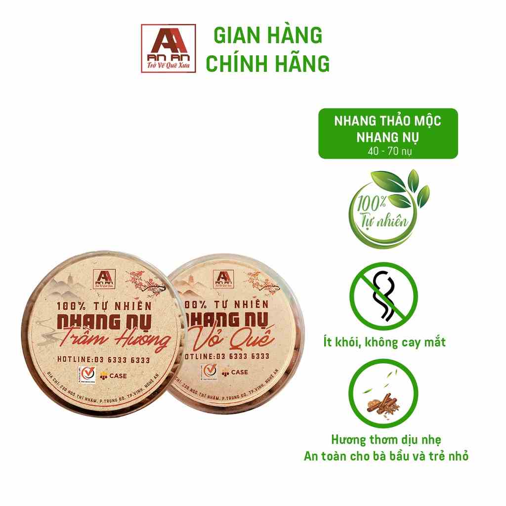 Nhang nụ trầm hương AN AN cao cấp loại 1 hộp 70 nụ nhang sạch nguyên chất, thơm dịu, không gây cay mắt, sốc mũi.