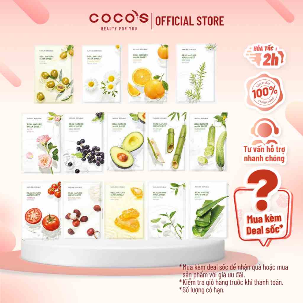 Mặt Nạ Giấy Cấp Ẩm, Dưỡng Trắng Da Nature Republic Real Nature Mask Sheet 23ml