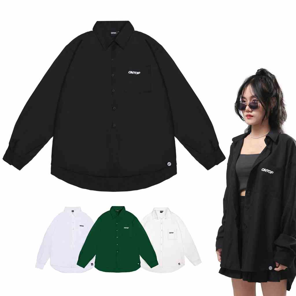 Áo sơ mi nữ form rộng tay dài kiểu hàn, vải lụa màu trắng local brand ONTOP - Over Shirt Mono