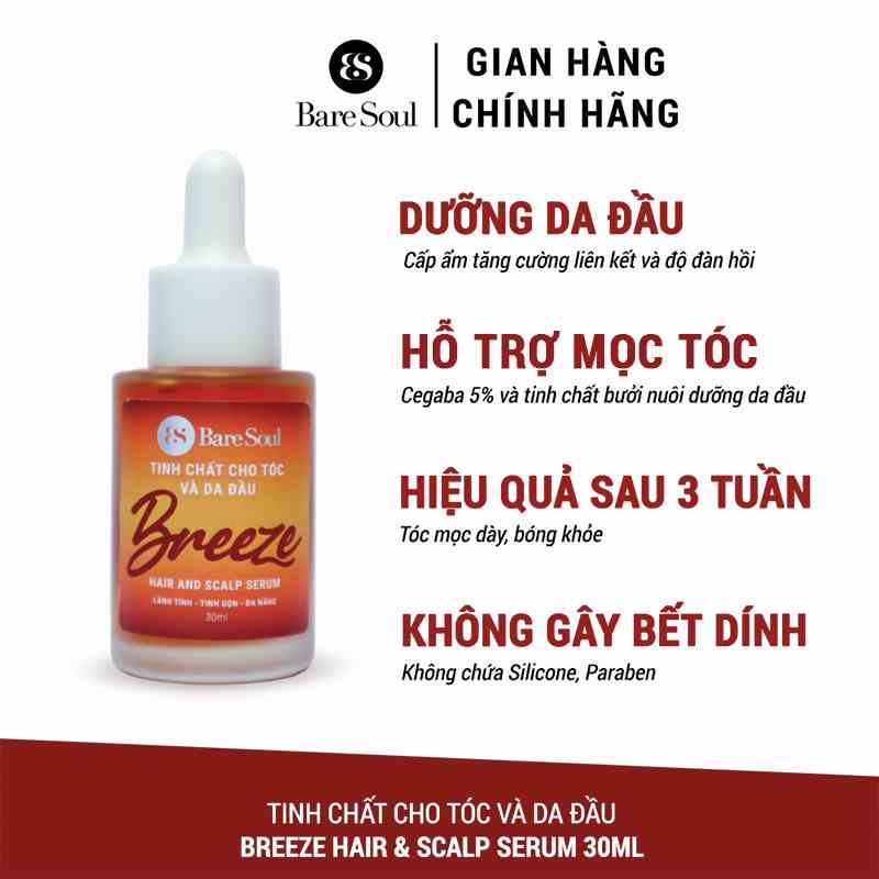 Serum Dưỡng Tóc Và Da Đầu Mềm Mượt, Giảm Rụng Tóc, Phục Hồi Tóc BareSoul BREEZE Hair & Scalp Serum 30ml