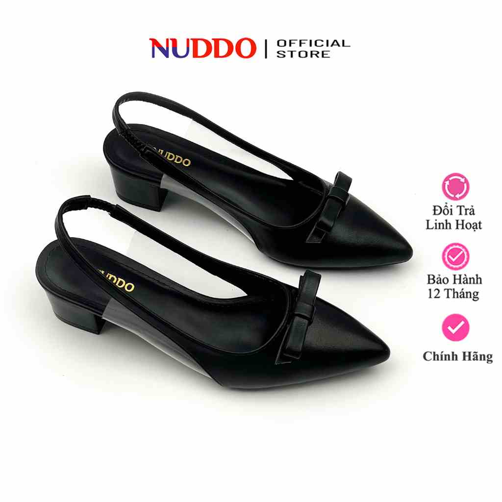 Giày Mũi Nhọn Nữ Đế Vuông 3 Phân, Guốc Hở Gót Dáng Slingback Nữ Đế Thấp 3cm Da Mềm NUDDO N042