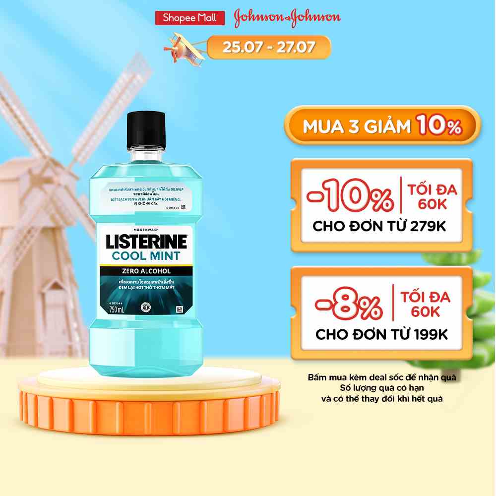 Nước Súc Miệng Listerine Không Cay Giúp Hơi Thở Thơm Mát - Cool Mint Zero - Dung Tích 750ml