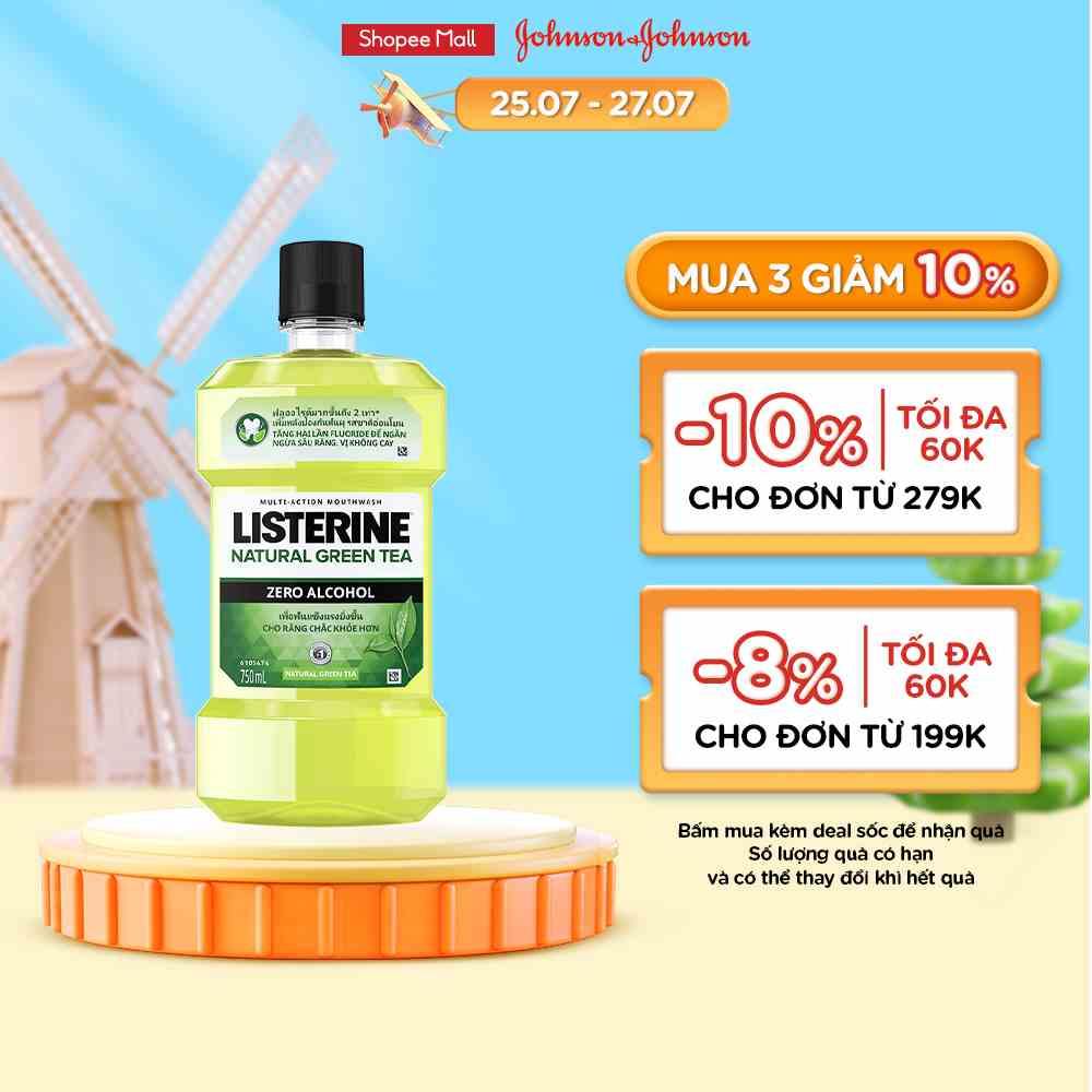 Nước Súc Miệng Listerine Ngừa Sâu Răng Vị Trà Xanh Không Cay - Natural Green Tea