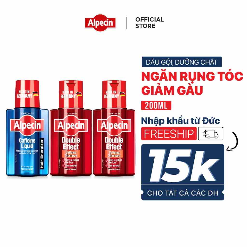 Combo 2 Dầu gội Caffeine sạch gàu ngăn rụng tóc Alpecin Double Effect Shampoo & Tinh chất Caffeine Alpecin Liquid 200ml