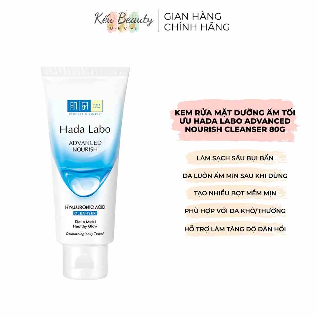 Kem rửa mặt dưỡng ẩm nâng cao Hada Labo Advanced Nourish Hyaluronic Acid Cleanser 80g