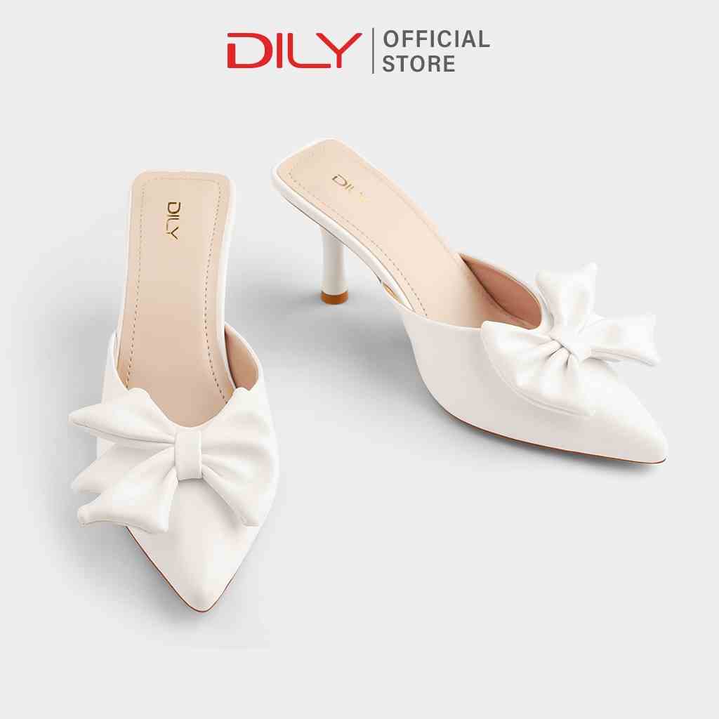 Dép guốc nữ cao gót DILY gót nhọn quai thắt nơ thời trang cao 6cm_ AA0312