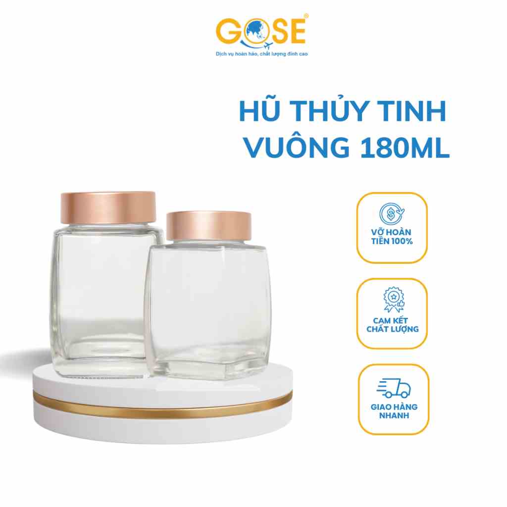 [Mã BMLTB35 giảm đến 35K đơn 99K] Hũ thủy tinh vuông cao cấp GOSE 180ml chất siêu dày đựng thực phẩm, gia vị, bột