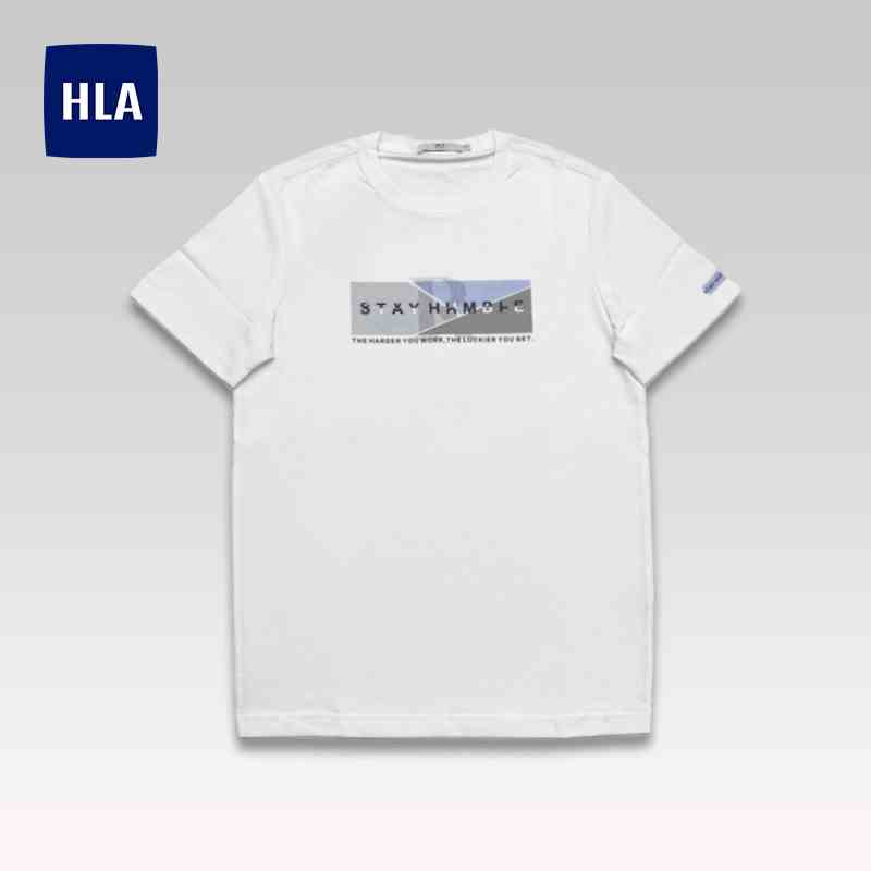 HLA - Áo thun nam ngắn tay in họa tiết vải mềm thoáng mát Classic graphic pattern printing soft white T-shirt