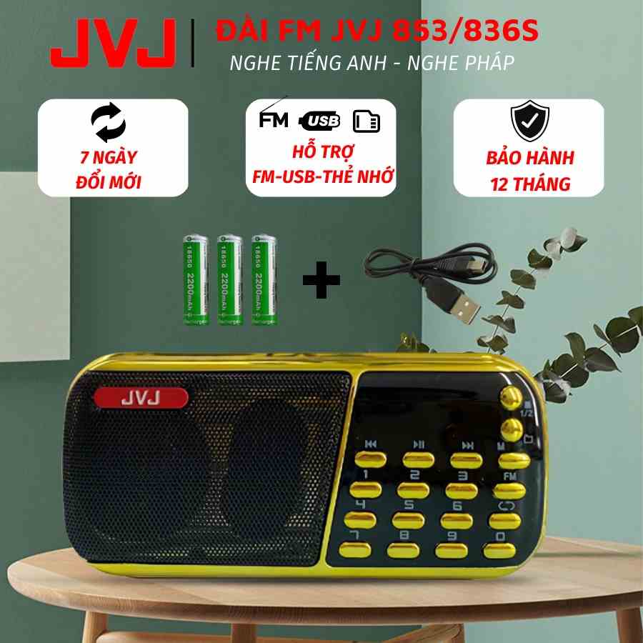 Loa đài JVJ J-853 3 pin siêu khỏe,đài FM,hỗ trợ thẻ nhớ, USB, học tiếng anh,nghe pháp