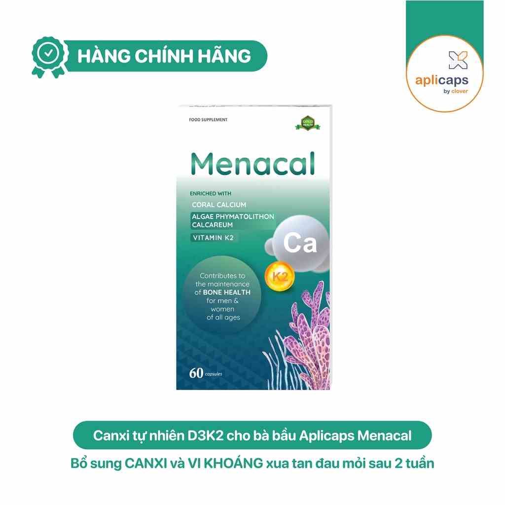 [Mã BMLTB200 giảm đến 100K đơn 499K] Viên uống bổ sung Canxi, vitamin K2 và D3 Aplicaps Menacal hộp 60 viên