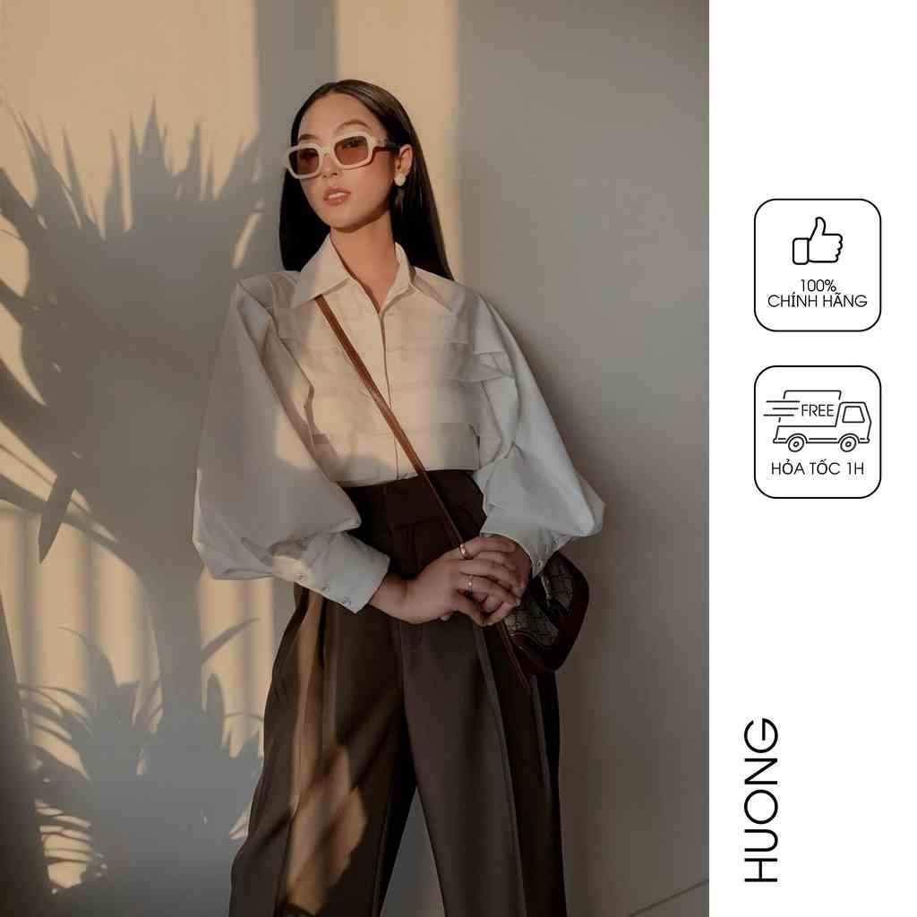 Áo sơ mi cotton lụa HUONG BOUTIQUE HBSM929 xếp 4 ly, sang chảnh, hottrend 2022