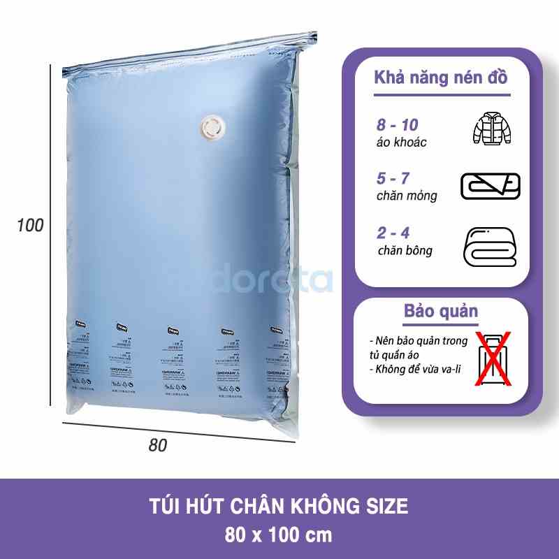 Túi đựng chăn mền hút chân không DOROTA không cần dùng bơm tái sử dụng chống mốc loại lớn 80x100 FL810