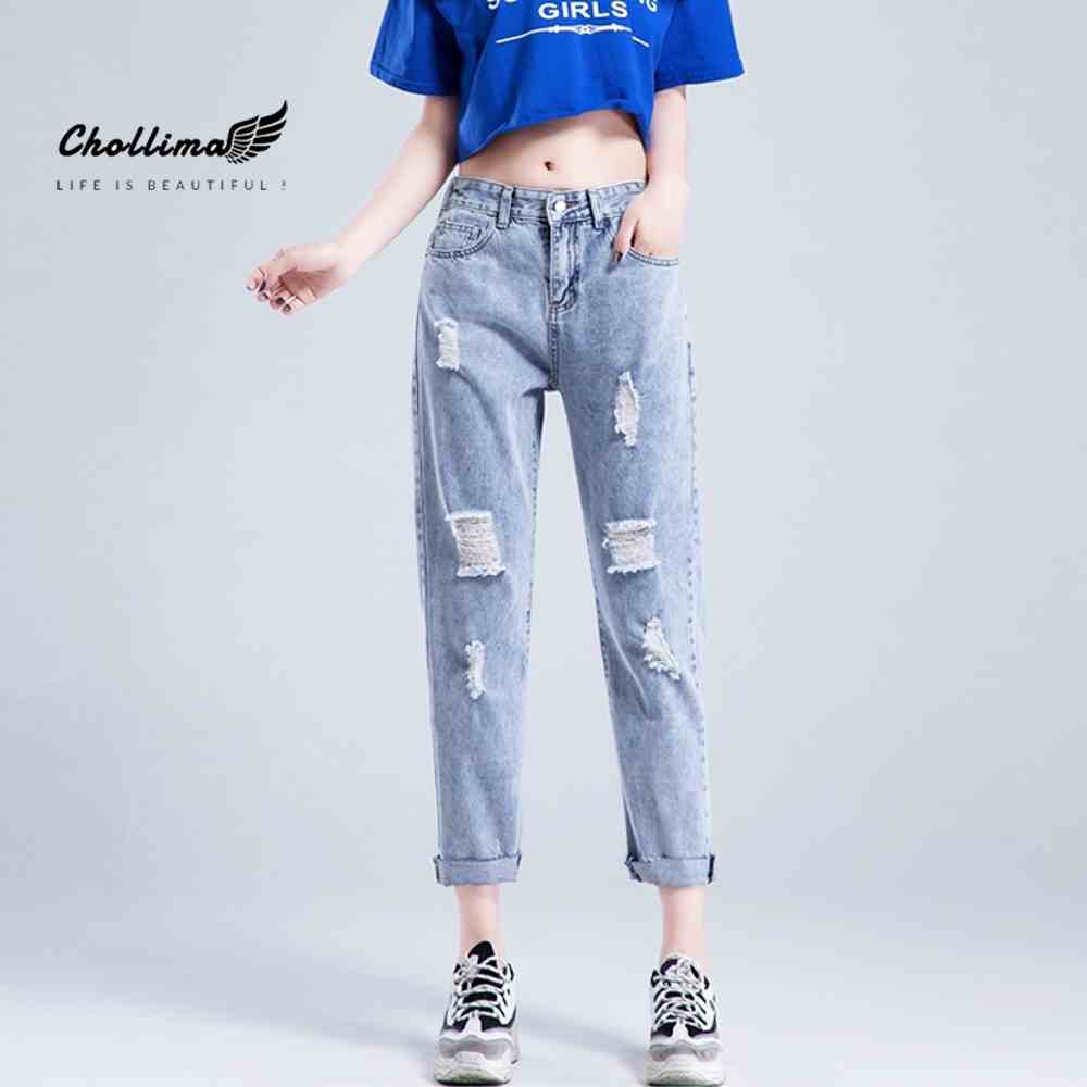 Quần baggy jean Chollima ống nhỏ rách tua lai QD012 phong cách hàn quốc trẻ trung năng động