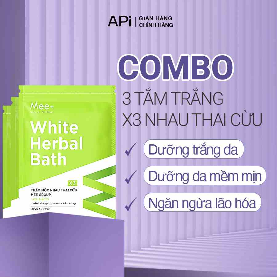 Combo 3 gói tắm trắng thảo mộc nhau thai cừu Mee Natural giúp trắng da, nhả nắng 180g