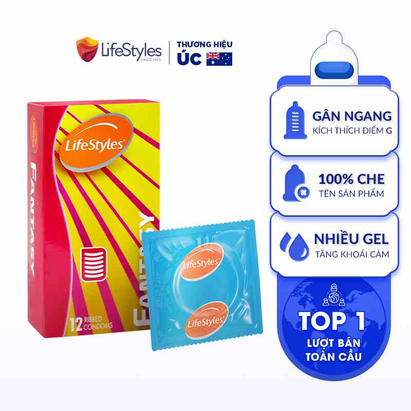 Bao Cao Su Gân Ngang Nổi Dập Tăng Cực Khoái Gấp 4 Lần Lifestyles Fantasy Thiết Kế Ôm Sát 100% Không Rách Bao - 12 bao/H