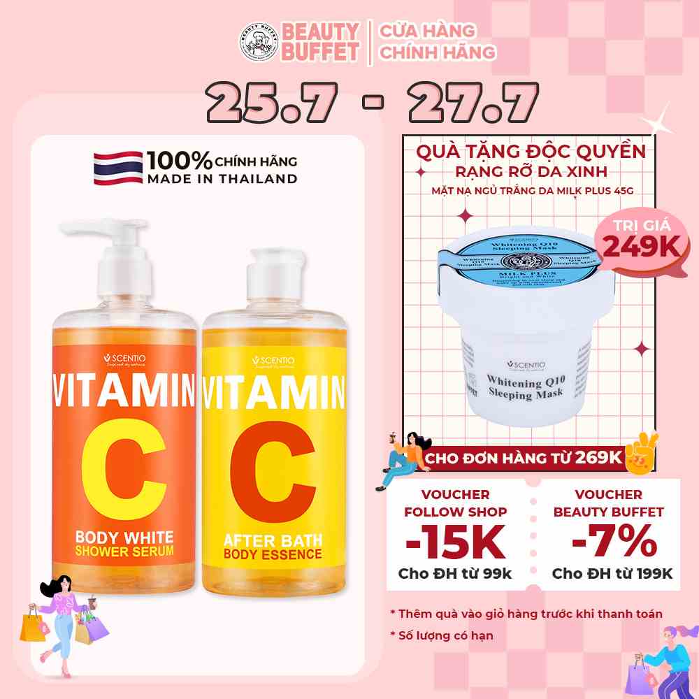 Combo Sữa tắm + Dưỡng thể dưỡng trắng và phục hồi da Beauty Buffet Scentio Vitamin C 450ml/chai