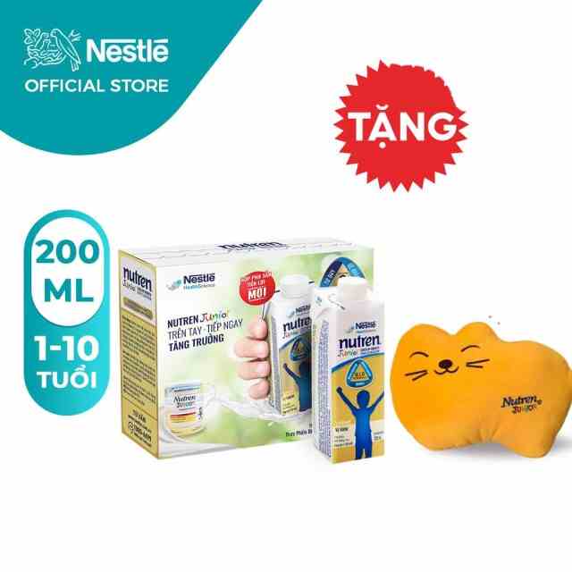 [Tặng 01 Gối con mèo] 4 Lốc Sữa Dinh Dưỡng NUTREN JUNIOR - Hộp Pha Sẵn Tiện Lợi - Lốc 3 Hộp - 200ml/Hộp